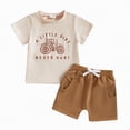 thumbnail image 3 of Kaprioy Toddler Kids Boy Shorts Clothing Set 0 6 12 18 24 Months 2T 3T 4T Letter Tractor Print Short Sleeve Round Neck T-Shirt with Solid Shorts 2Pcs Outfit, 3 of 4