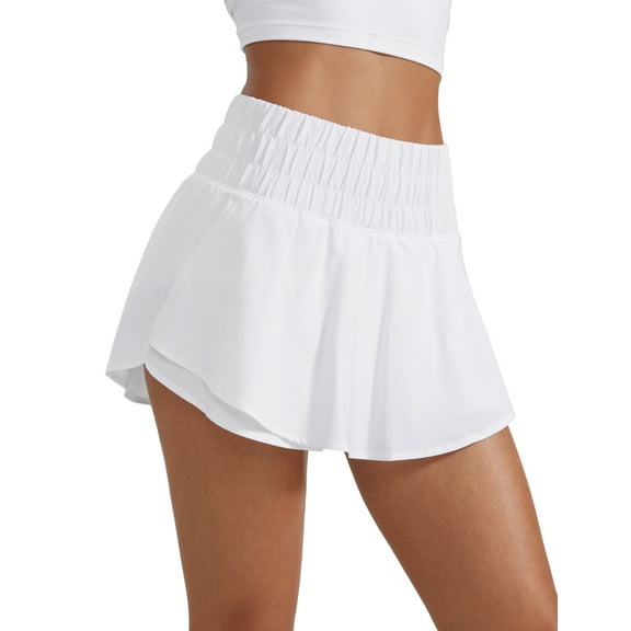 CRZ YOGA Ruffle Skirt Athletic Shorts for Women High Waisted Flowy for Workout Tennis with Zip Pocket