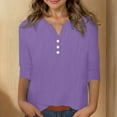 thumbnail image 4 of LJEFF Girl 3/4 Sleeve T-Shirt, V-Neck Cotton-Linen Spring Solid Color Casual Tops for Girls Purple Size 6, 4 of 5