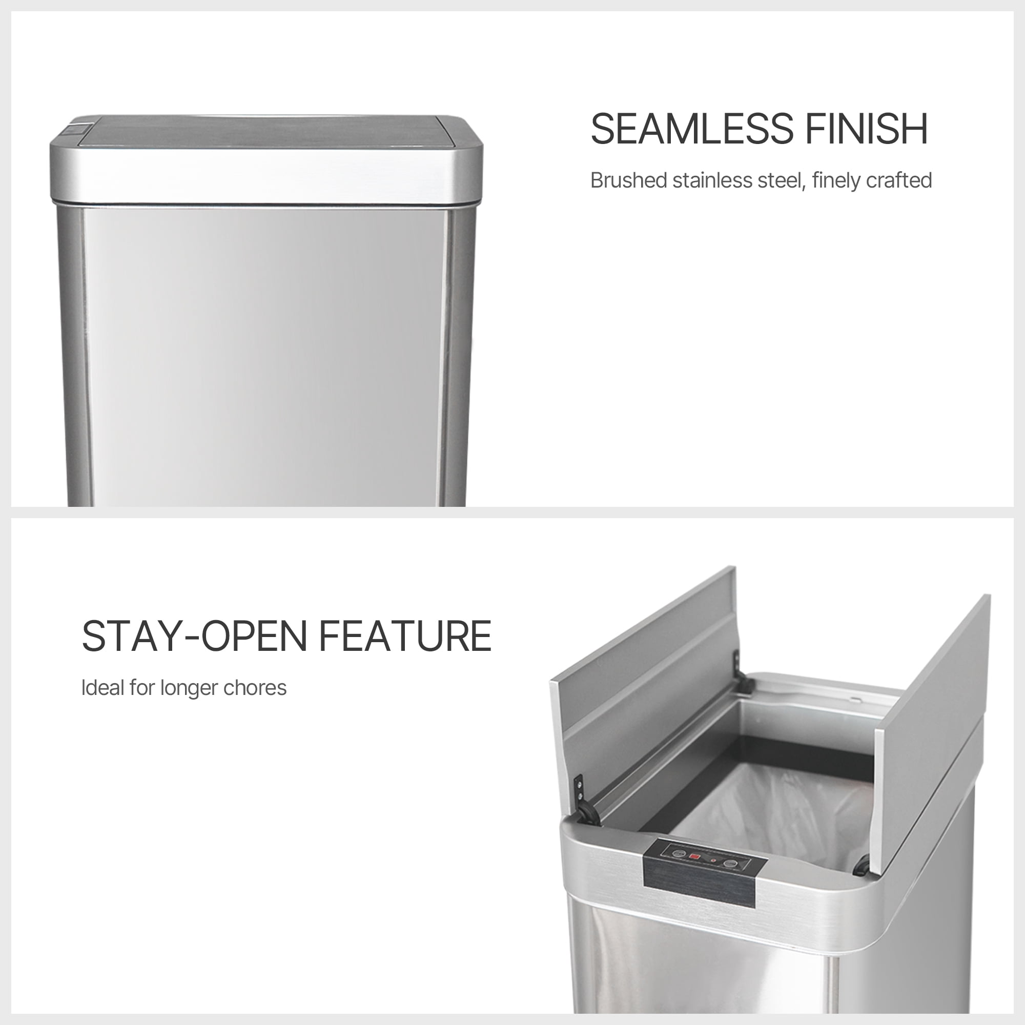 Innovaze 16 Gallon Stainless Steel Slim Motion Sensor Trash Can with Plastic Butterfly Lid, Silver