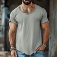 thumbnail image 2 of Distressed T Shirts for Man Summer Casual Short Sleeve Crewneck Raw Hem Relaxed Fit Plain Cool Tshirts, 2 of 5