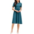 thumbnail image 4 of INSPIRE CHIC Women's A-Line Dress with Belted Summer Short Sleeve 2026 Split Neck Dresses S Blue, 4 of 5