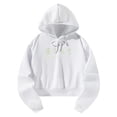 thumbnail image 2 of Sudadera con capucha corta para mujer, sudadera con capucha y hombros caídos, ropa deportiva suave para desplazamientos blancos M, 2 of 9