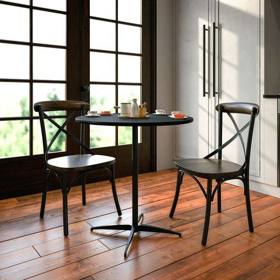 Emma Oliver 30'' Round Wood Bar Table with 30'' and 42'' Columns, Black