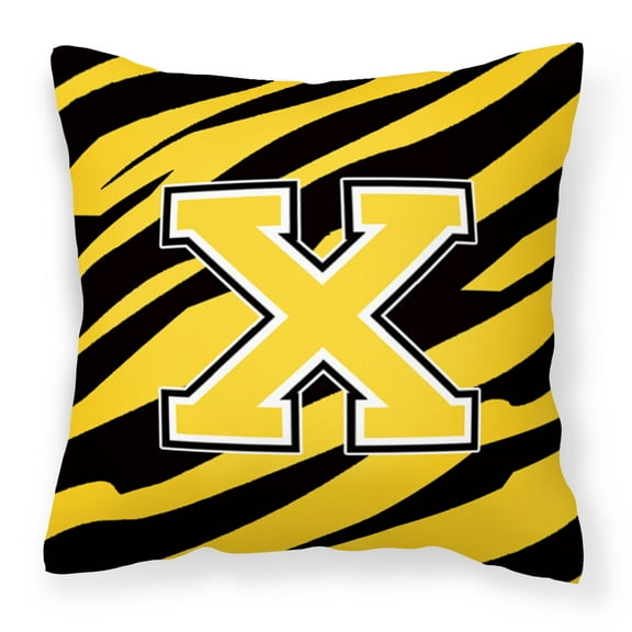 Letter X Initial Tiger Stripe - Black Gold Fabric Decorative Pillow