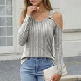 thumbnail image 2 of MIXUE Boho Tops For Women Summer Solid Color Ribbed V Neck Off Shoulder Long Sleeve Sexy Fashion T Shirts Holiday Wear,Gray,XXL, 2 of 5