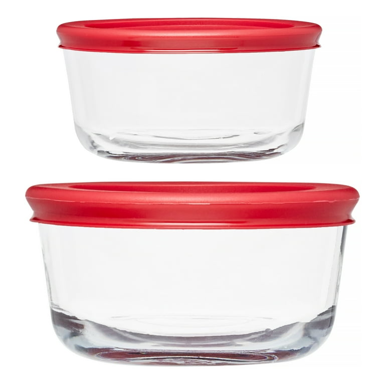 Anchor Hocking 1-Cup Round Food Storage Containers Clear glass with Blue  Plastic Lids, Set of 6 