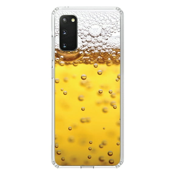 DistinctInk Clear Shockproof Hybrid Case for Galaxy S20 PLUS / 5G (6.7" Screen) - TPU Bumper, Acrylic Back, Tempered Glass Screen Protector - Beer Glass Foam Bubbles