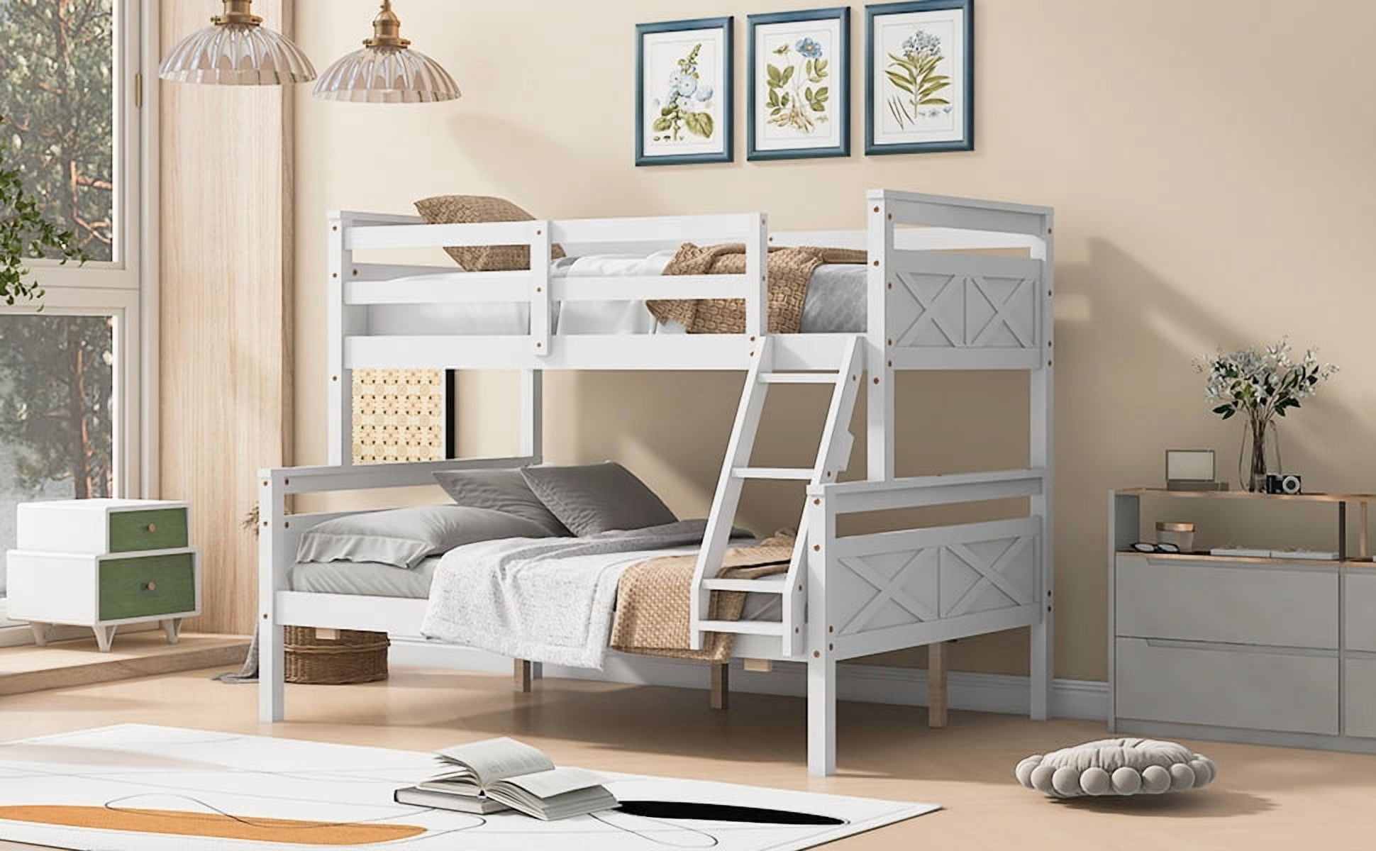 MAYEERTY Twin over Full Bunk Bed with ladder, Safety Guardrail, Perfect for Bedroom, White
