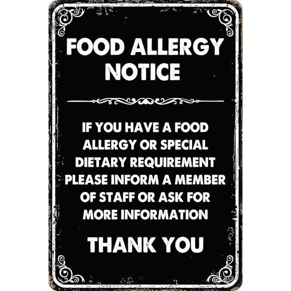 Food Truck Accessories Metal Tin Signs Vintage Food Allergy Safety Notice If You Have A Food Allergy Or Special Dietary Requirement Sign for Home Food Truck Restaurant Cafe Pub Bar 8×12 inch