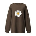 thumbnail image 4 of WREESH Women's Loose Fit Oversized Sweatshirt Fashion Daisy Flower Graphic Crewneck Long Sleeve Pullover Top Khaki, 4 of 5