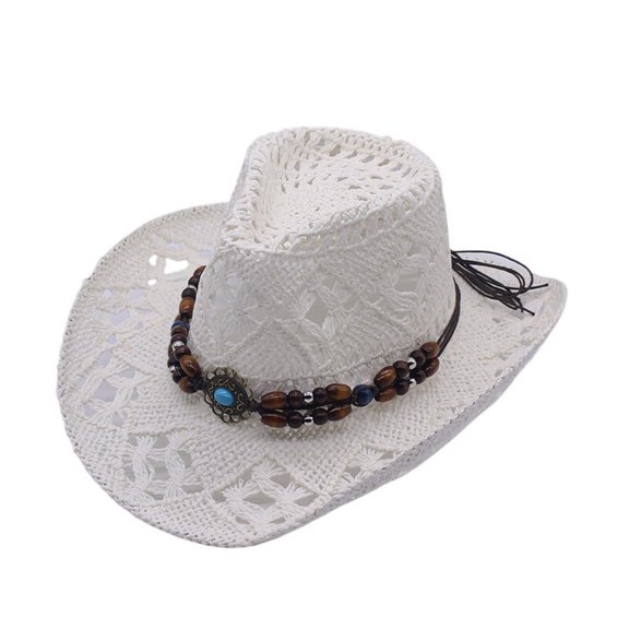 Sun Hats for Women And Men Solid Color Summer Western Cowboy Hat Hollowed Out Beach Straw Hat