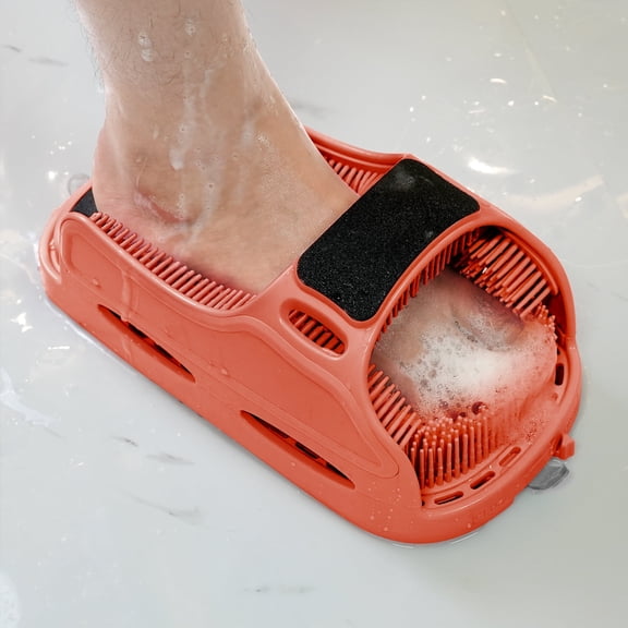 Aukfa Shower Foot Scrubber, Non-Slip Foot Washer Care for Exfoliating Cleaning, Red, 1 Pcs