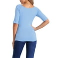 thumbnail image 3 of INSPIRE CHIC Camisetas de cuello barco para mujeres, de media manga, ajustadas, suaves, T-shirt S color azul claro, 3 of 6