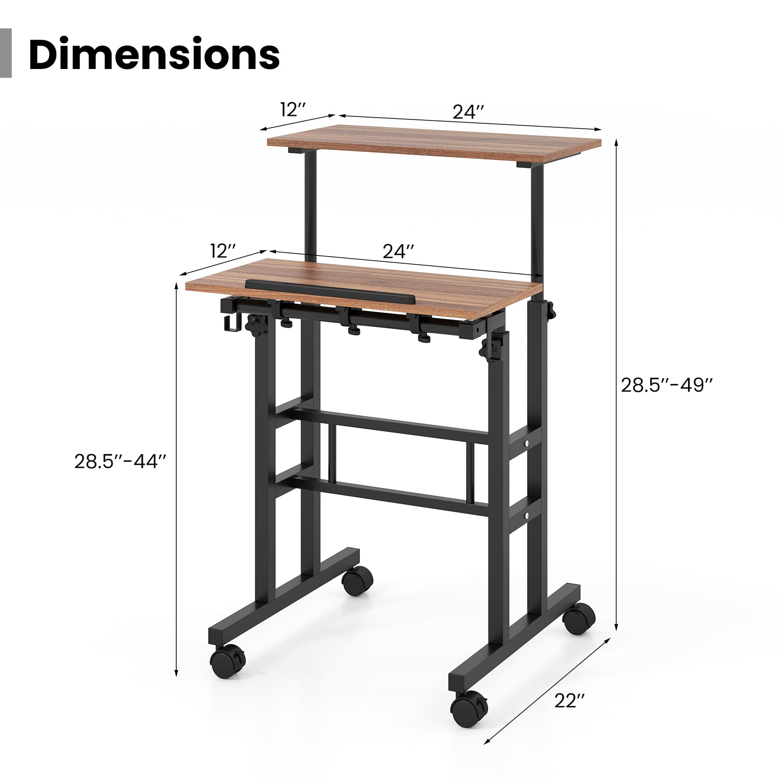 Giantex Mobile Standing Desk, Height Adjustable Sit to Stand Desk, Portable Laptop Desk, 2-Tier Computer Workstation for Home Office, Brown