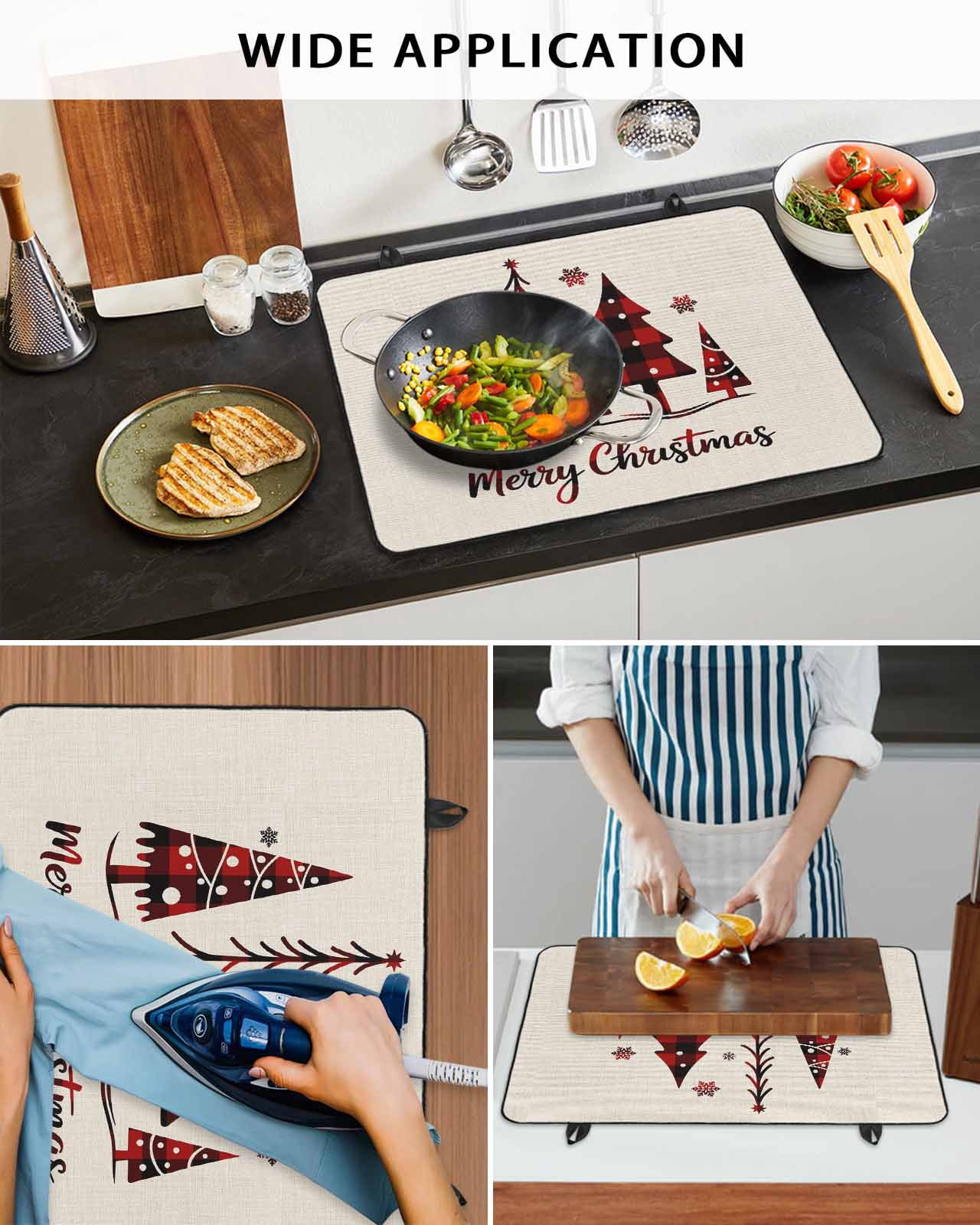 Large Induction Cooktop Protector Mat Christmas Tree Stove Top Covers for Electric Stove, Xmas Red Buffalo Plaid Snowflakes Vintage Decorative Stove Burner Cover Mats, Glass Top Stove Cover