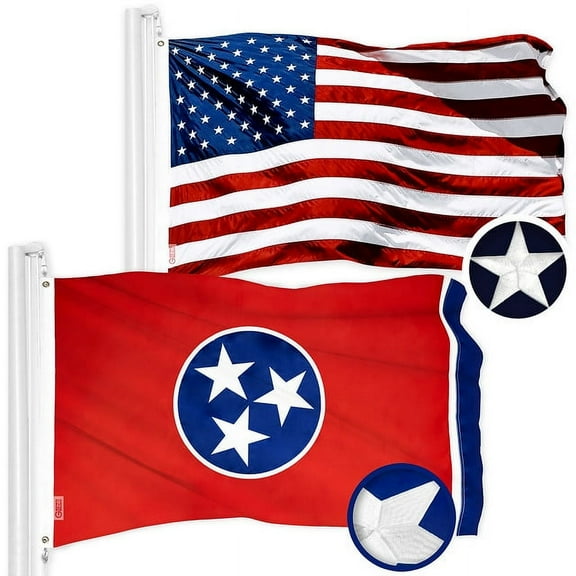 G128 Combo Pack: USA American Flag 3x5 Ft Embroidered Stars & Tennessee State Flag 3x5 Ft Embroidered