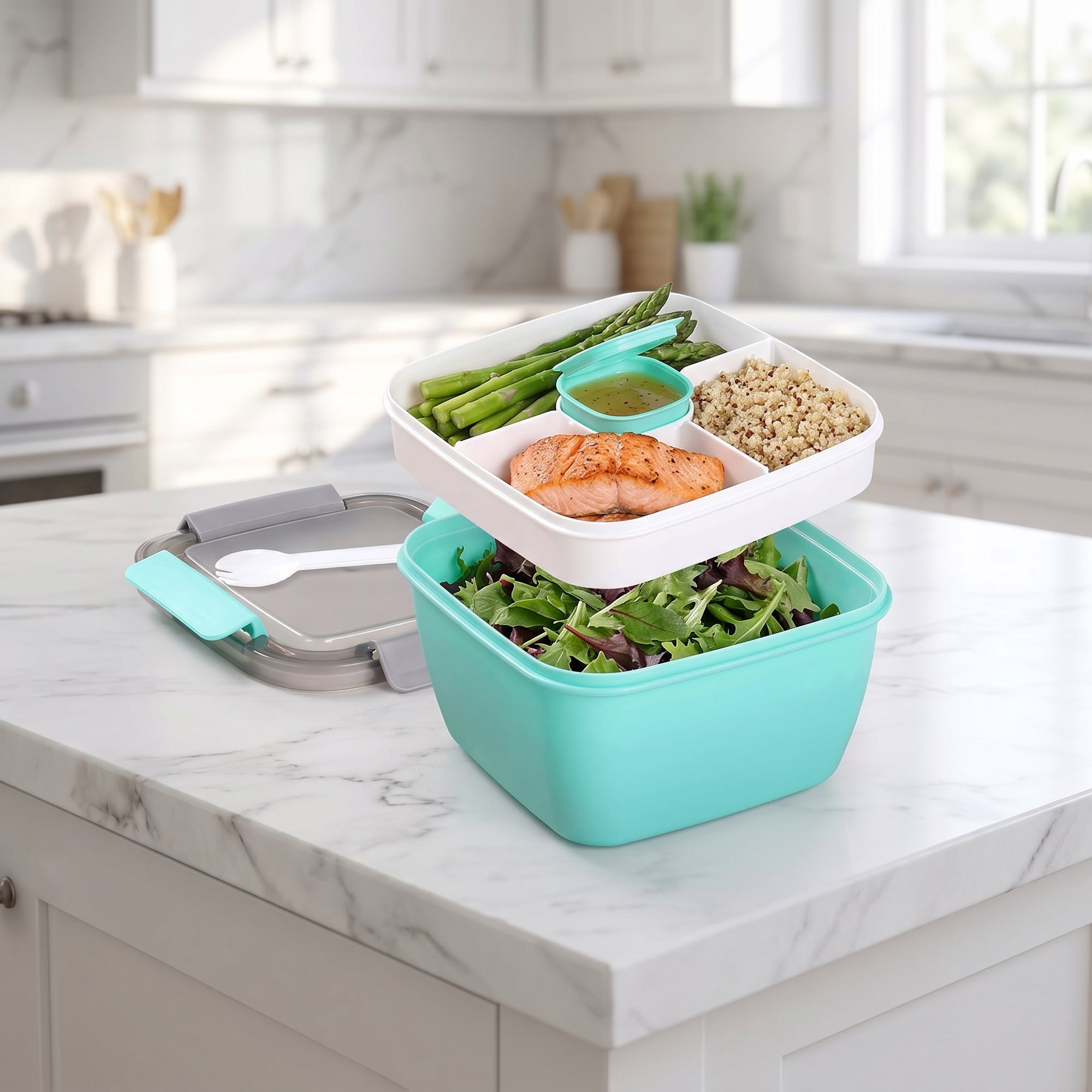 Unique Bargains Lunch Leak-Proof Meal Prep Container with Dressing Cup Green-2