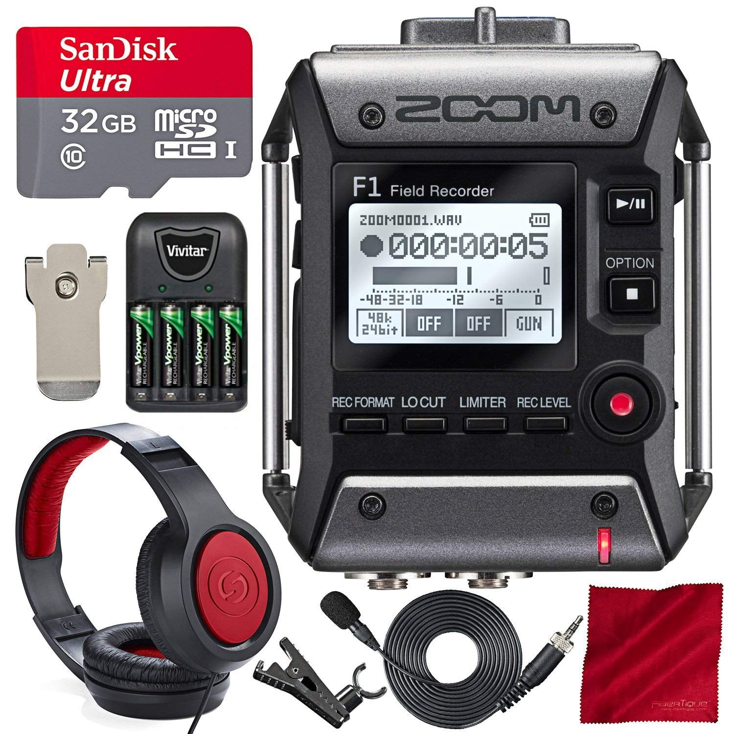 Zoom F1 Field Recorder With Lavalier Microphone F1lp Package With Samson Stereo Headphones 32gb Microsd Card Photo Savings Premium Bundle Walmart Com Walmart Com