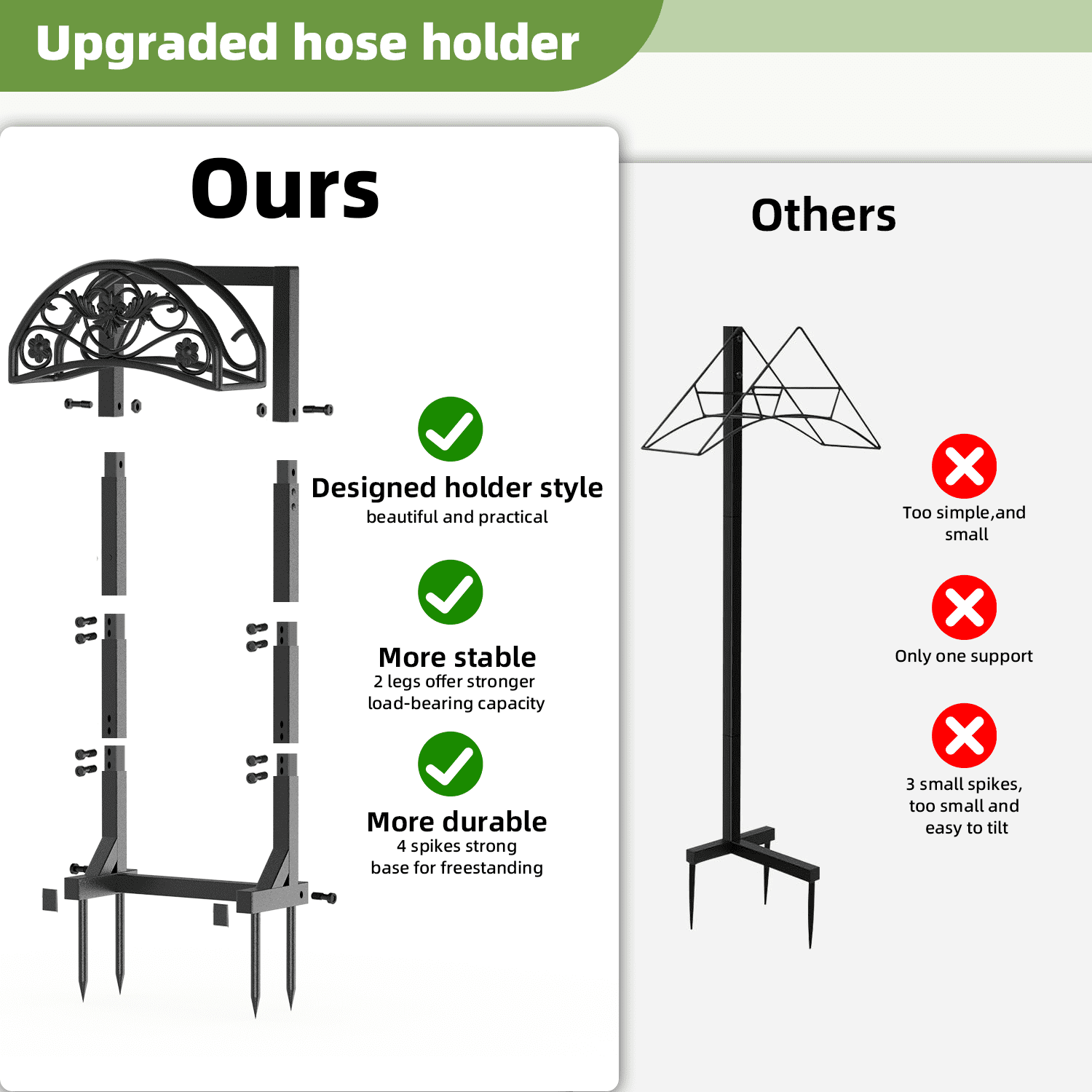 Garden Hose Holder, Freestanding Metal Hose Hanger, Detachable Heavy Duty Water Hose Holder for Outdoor