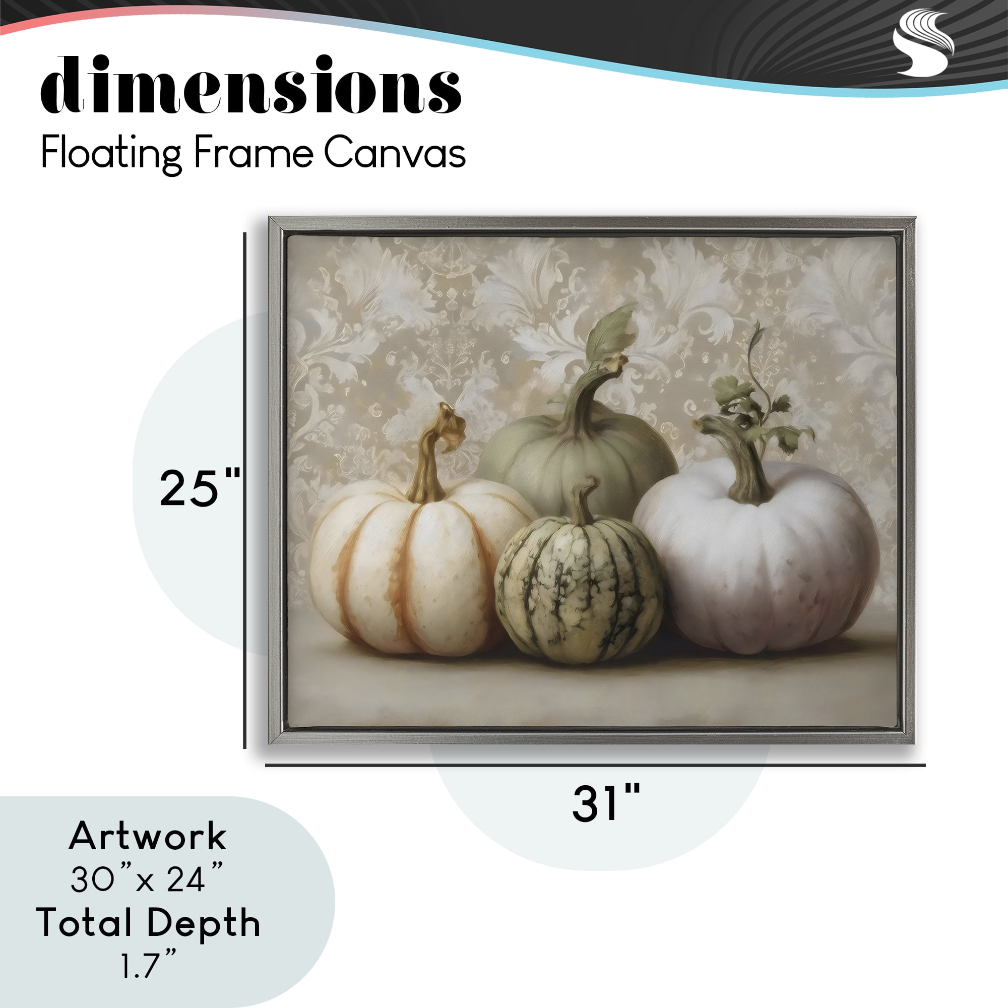 Stupell Industries Pastel Gourds on Vintage Pattern Gray Framed Floater Canvas Wall Art, design by Arlington Prints