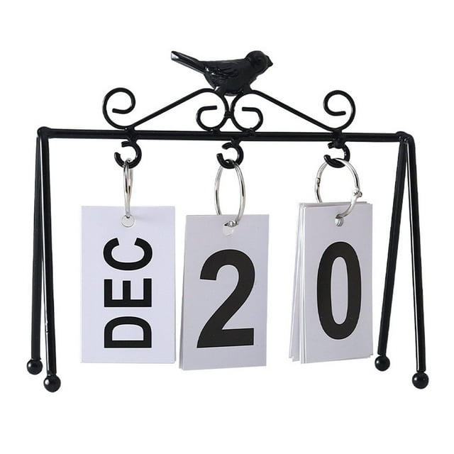 LCXmlly Flip Calendar Nordic Style Bird Decor Calendar: Metal Stand Perpetual Calendar