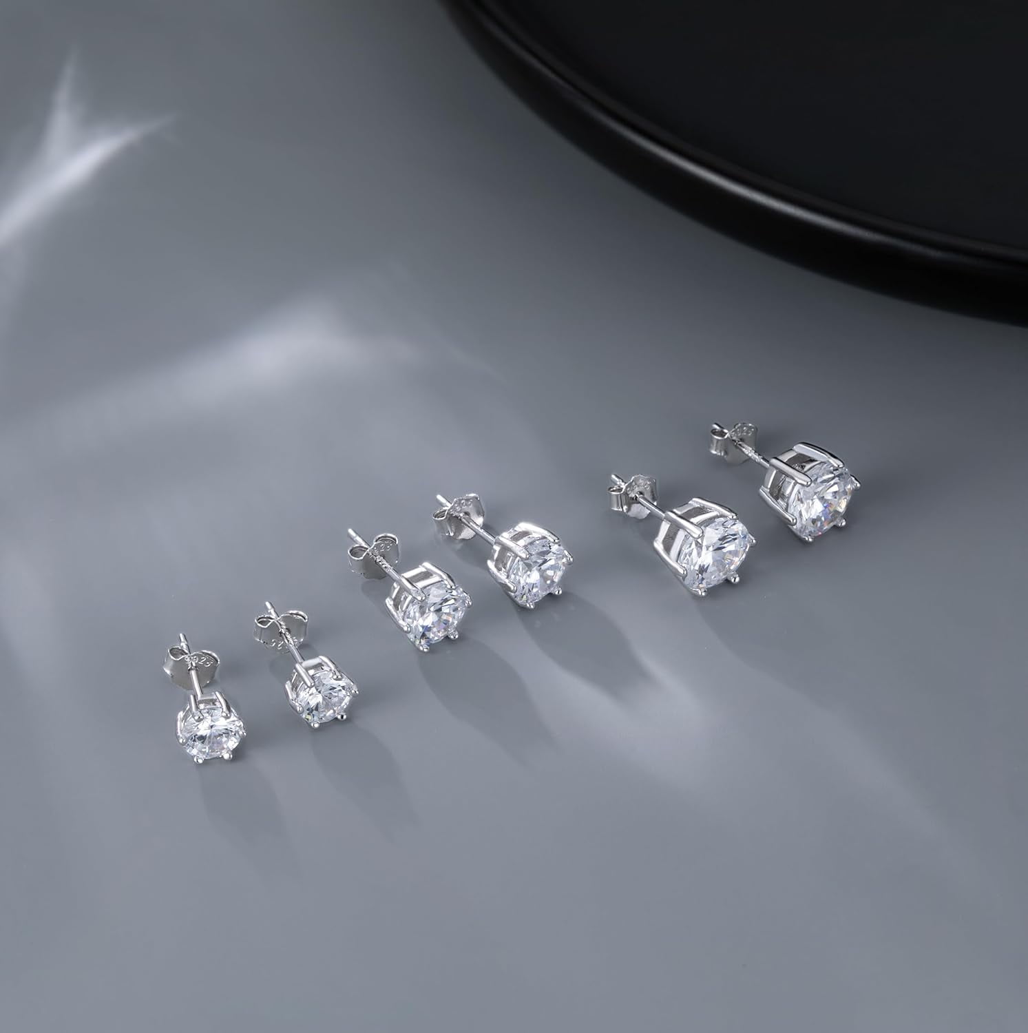 Solid 925 Sterling Silver Cubic Zirconia Stud Earrings for Women Teens Round CZ Stud Earrings 3 Pairs Stud Earrings Set Simulated Diamond Studs
