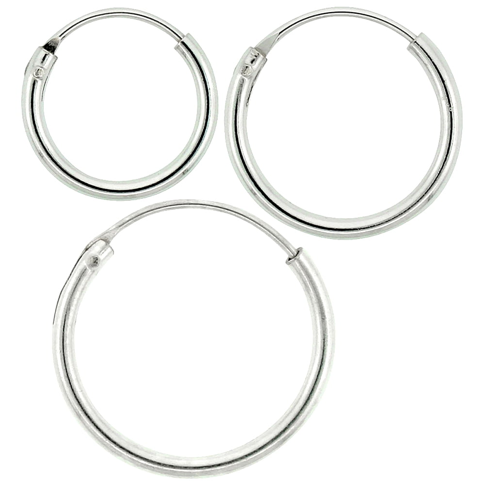 Worldjewels Sterling Silver 16mm 18mm 20mm Small Endless Hoop Worldjewels Sterling Silver 16mm 18mm 20mm Small Endless Hoop Earrings Set