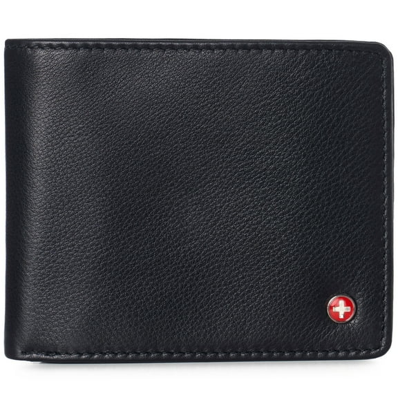 Alpine Swiss Mens Wallet for Men RFID Protected Leather Mens Wallet Spencer Bifold Divided Bill Section Gift Box 2 ID Windows 14 Card Storage Pockets