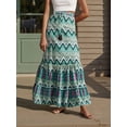 thumbnail image 4 of Women Flowy Boho Skirt Printed Ruffled Hem Summer Skirt for Beach, 4 of 5