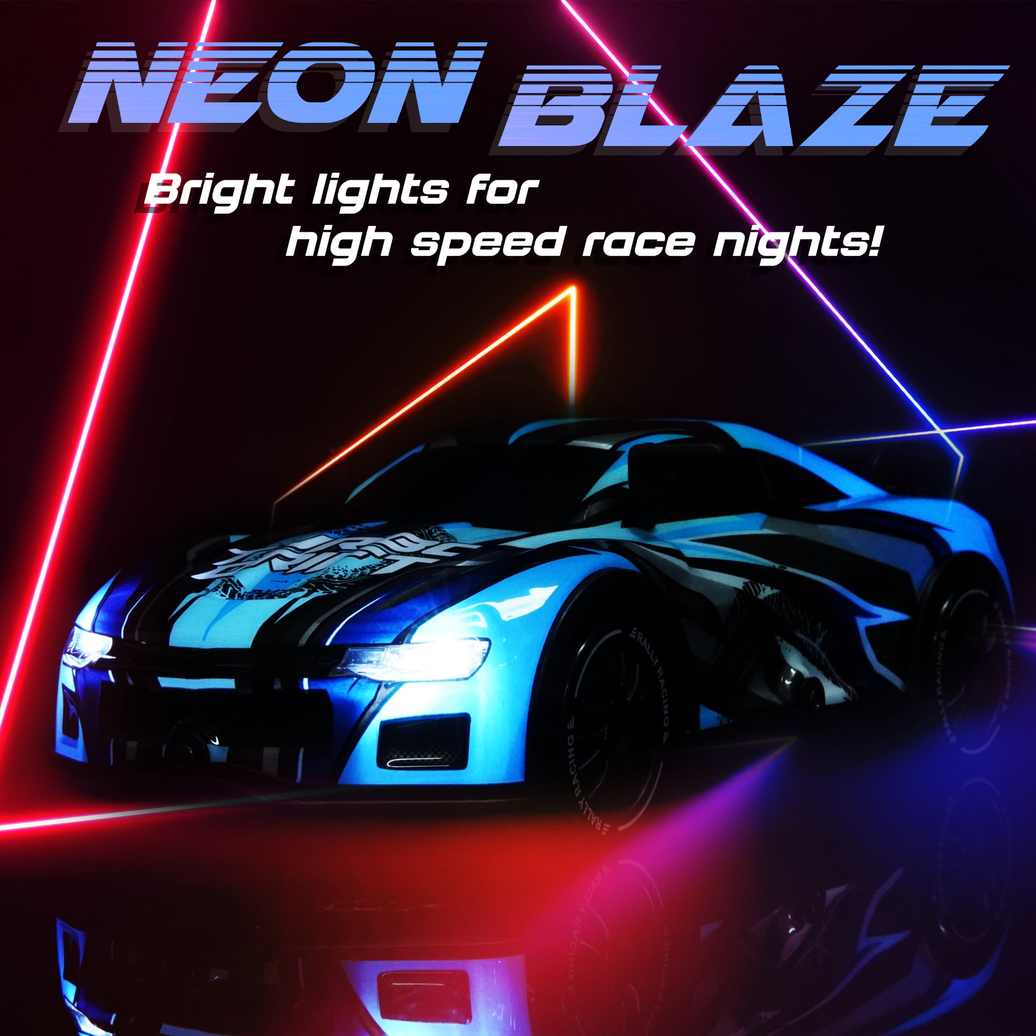 Force1 High-Speed Drift RC Car 2.4GHz Remote Control LED Lights 1:16 Scale Rechargeable Toy (Blue)