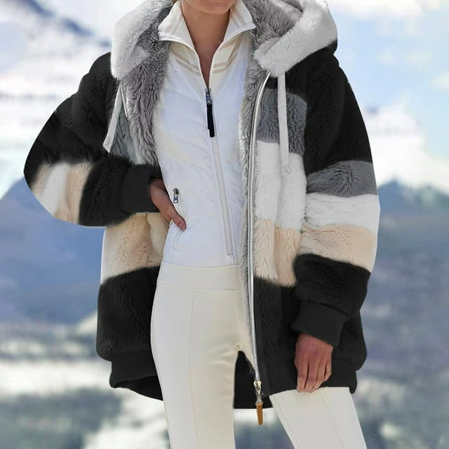 EGNMCR Manteau à Manches Longues pour Femmes, Manteau Décontracté Sans Capuche à Manches Longues & Vestes Manteau d'Hiver à Capuche Ample à Manches Longues pour Dames avec Fermeture Éclair Manteau pour Femmes