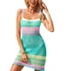 thumbnail image 1 of Vestido calado de punto sin mangas Vestido de bikini de playa de moda sin espalda con retazos de rayas coloridas para verano Verde lago L, 1 of 8
