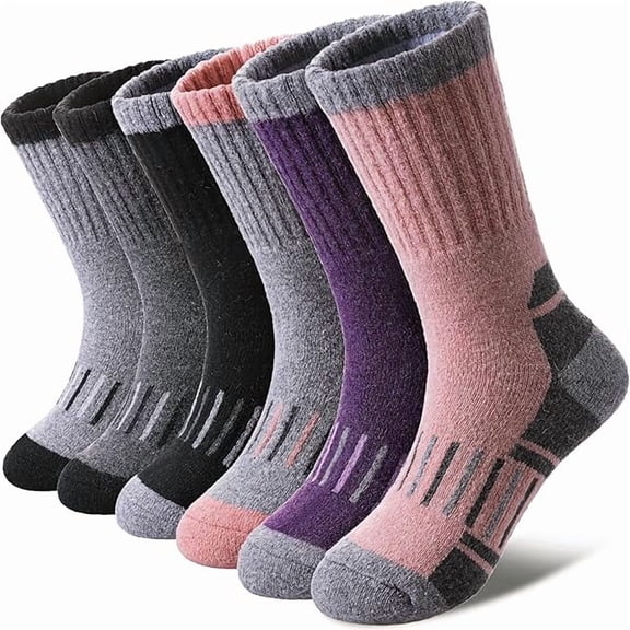 Fu997 Kids Merino Wool Hiking Socks Boys Girls Toddlers Winter Warm Thick Thermal Cushion Crew Gift Socks 6 Pairs