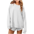 thumbnail image 2 of Feancey 2 Piece Short Sets for Women Oversized Crewneck Pullover Sweatshirt and Shorts Sweatsuits Solid Color Loose Lounge Set White S, 2 of 6