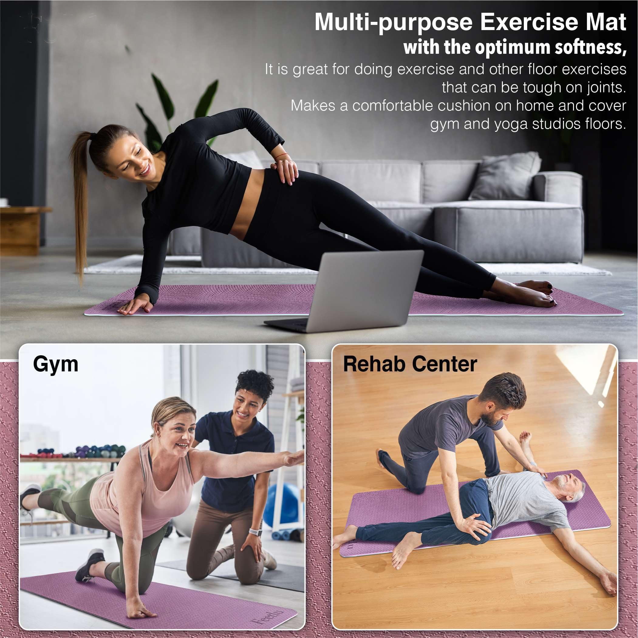 Yoga Mat Non Slip, 1/3 Thick Exercise Mats 8mm TPE Non-Slip Extra Thick High-Density Eco Friendly for Yoga Workout Pilates Yoga Mats for Women Men