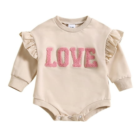 

Bebe Baby Boy Newborn Clothes Newborn Zipper Sleepers Crawl suit Bodysuit Infant Valentine s Day Beige 6M