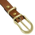 thumbnail image 3 of Camel Brown 1 Inch Narrow Dress Belt Buffalo Leather Gold Buckle Set, 3 of 4