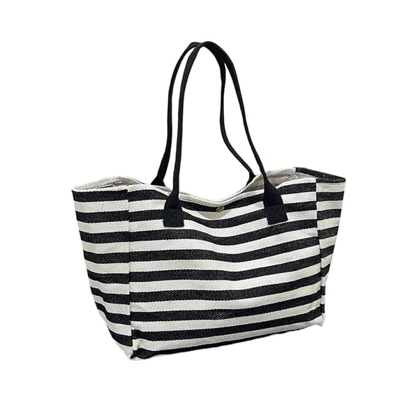 JVBTVB Women's Casual Canvas Striped Tote Bag Large Capacity Shoulder Handbag For Daily Use