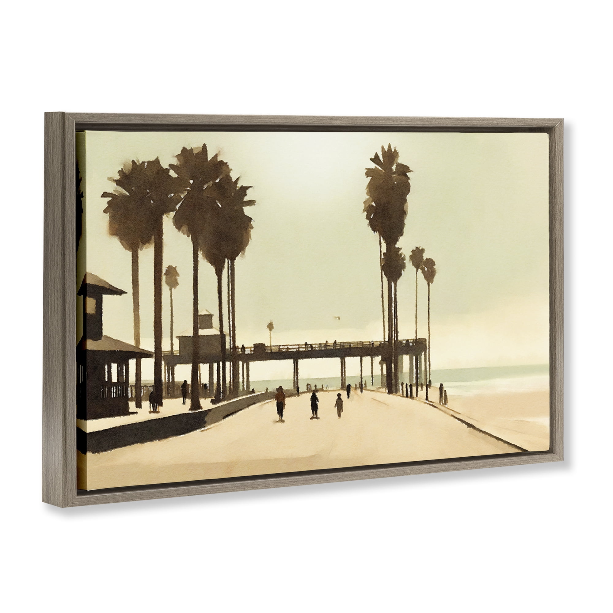Stupell Industries Tropical Beach Walkway Landscape & Nature Painting Brown Floater Framed Canvas Art Print Wall Art, 25 x 17