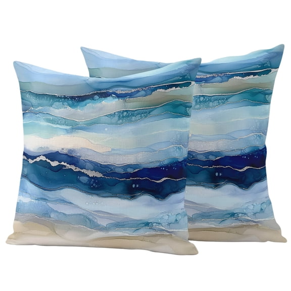 Outdoor Pillow Covers 20x20 Set of 2, Navy Blue Coastal Beach Waterproof Patio Throw Pillow Covers for Couch Sofa Chair, Summer Nautical Abstract Ombre Art Decorative Pillowcases for Throw Pillows