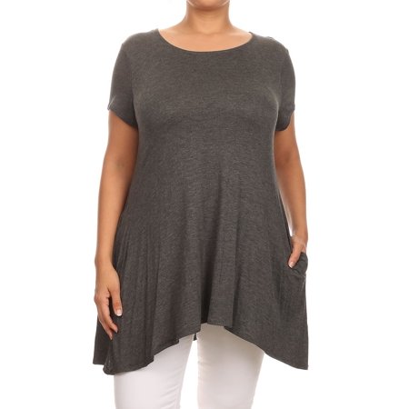 Women's Plus Size Short Sleeves Tunic Top Side Pocket US SIZE