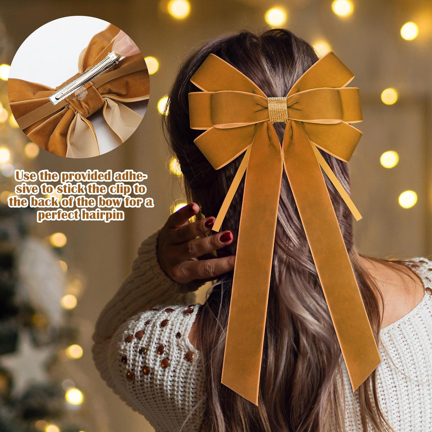 Dalrosia 6PCS Velvet Bows for Christmas Tree Large Velvet Christmas Wreath Bows with Clip Rhinestone Ribbon,Xmas Tree Topper Ornament for Home Indoor Outdoor Decoration