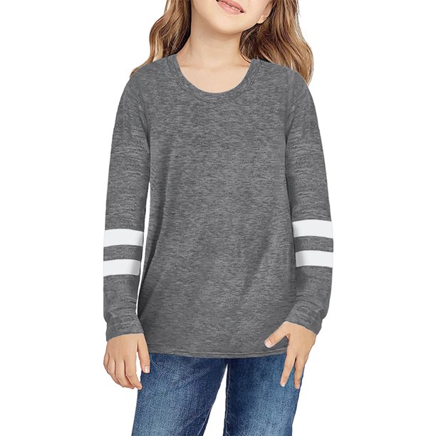 Gibobby blusas y camisas para Niñas Tops cuello redondo Casual pulóver túnica informal blusa larga niñas camisa suelta sudadera T adolescentes niños manga niñas Tops (Gris, 12-13 Años)
