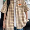 thumbnail image 4 of Camisa de hombre de manga corta a cuadros japonesa amarilla de corte entallado vintage que suaviza tu silueta, elegante estilo fino, blusas de media manga, 4 of 4