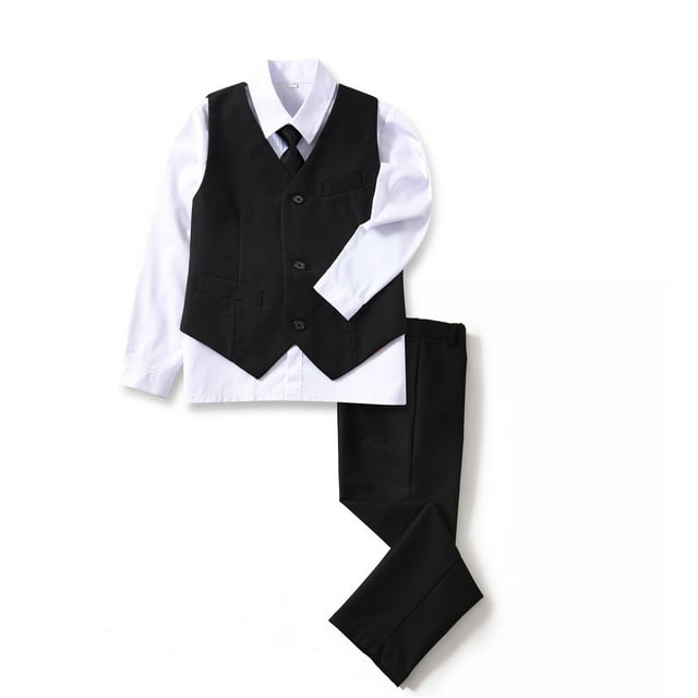 Conjunto de traje formal YuanLu para niños con chaleco, pantalones, camisa y corbata