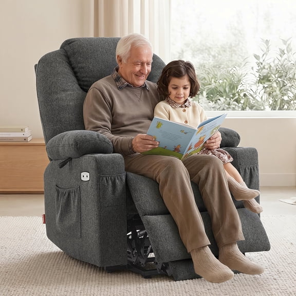 MCombo Electric Power Lift Recliner Chair with Massage and Heat for Elderly, 3 Positions, 2 Side Pockets, and Cup Holders, USB Ports, Fabric 7040 Dark Gray