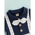 thumbnail image 5 of hirigin Baby Boy's Romper, Lapel Collar Short Sleeve Bow-Tied Plaid Printed One Piece Patchwork Jumpsuit, 5 of 9
