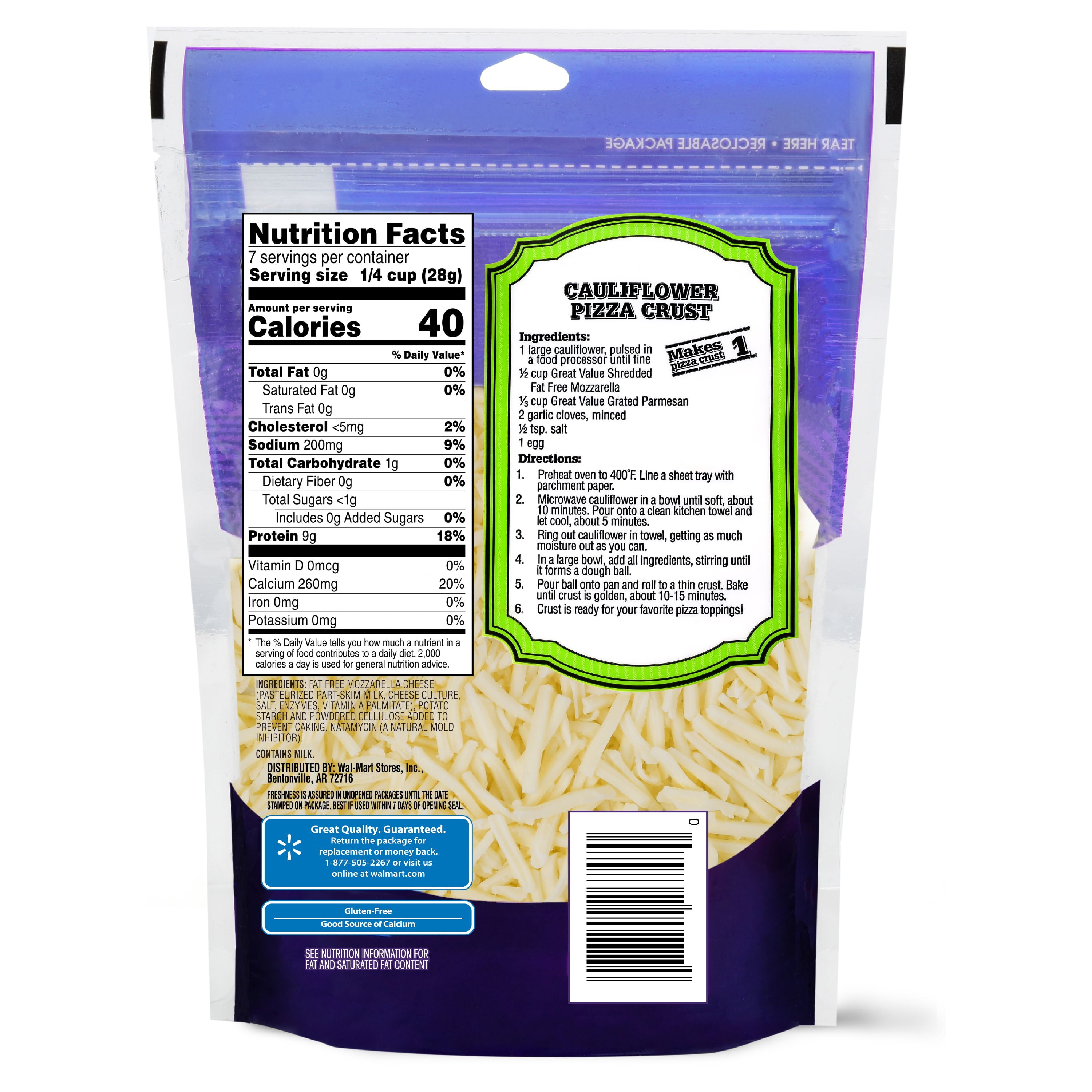 Great Value Fat Free Mozzarella Cheese Shredded 7 Oz Walmart Com Walmart Com