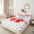thumbnail image 3 of Erosebridal Girls Red Ribbon Bow Bed Sheets 4pcs,Kids Teens Black Vintage Polka Dots King Sheets,Ultra Soft Home Decor, 3 of 5